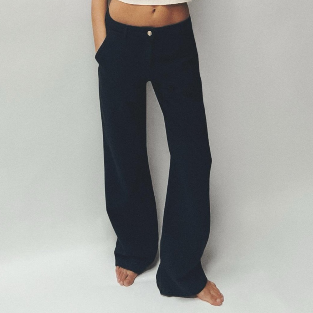 NAVY WIDE LEG CHINO PANTS